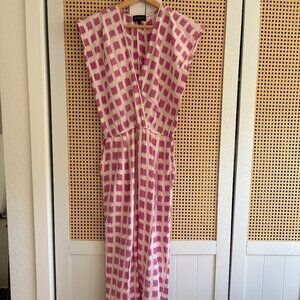 The Podolls Cotton Linen Jumpsuit  Pink Ikat Print